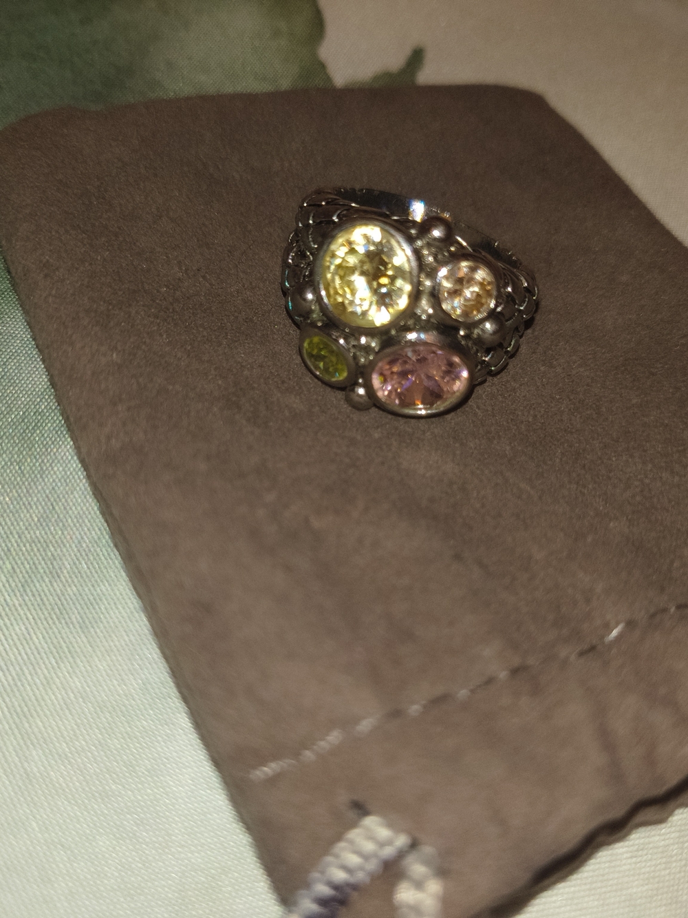 Multi-Stone Silver Ring with Yellow, Pink and Lime Stones